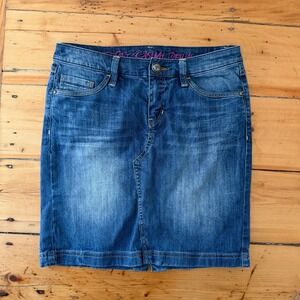 Y2K Esprit Casual Denim Skirt Blue Washed Classic Fit Button Fly 27 Indie Preppy